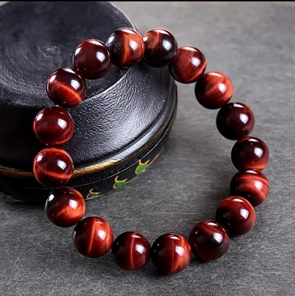Natural Wine Tiger Eyes Stone Bracelets For Men/Women 10 mm Round Smooth Beaded. - Picture 2 of 6